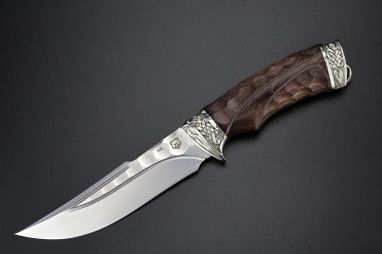 Нож Кайман <span><span>(PGK, долы - камень, стабилизированная карельская береза, литьё мельхиор, резная рукоять)</span></span>