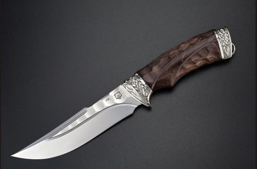 Нож Кайман <span>(PGK, долы - камень, стабилизированная карельская береза, литьё мельхиор, резная рукоять)</span>