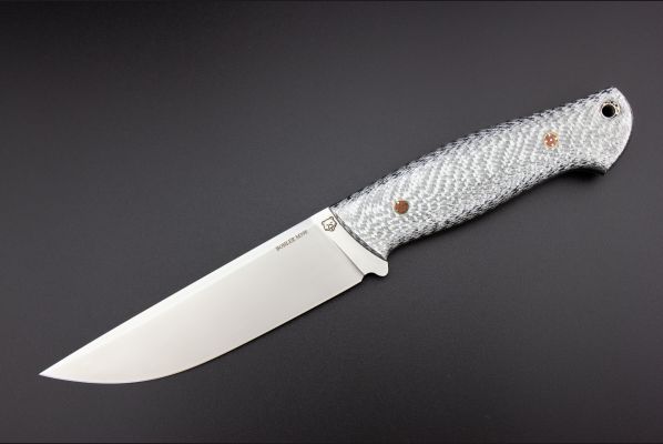 Нож Русский 2 цельнометаллический <span>(M398, Карбон сильвер, Мозаичные пины, мозаичный пин под темляк)</span> Формованые ножны