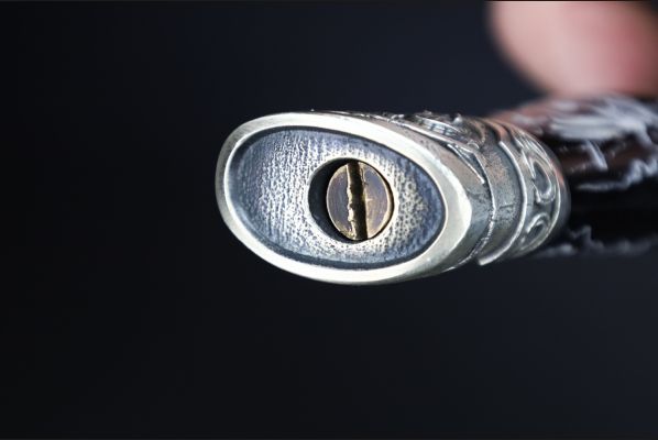 Авторская Финка НКВД разборная <span>(мозаичный дамаск с никелем,рукоять и ножны из рога буйвола, скримшоу, литье мельхиор)</span>