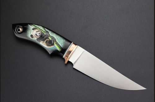 Нож шейный "Панда" <span>(Bohler M398, рог индийского буйвола, макумэ-ганэ)</span> скримшоу