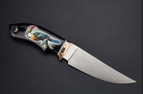 Нож шейный "Тукан" <span>(Bohler M398, рог индийского буйвола, макумэ-ганэ)</span> скримшоу