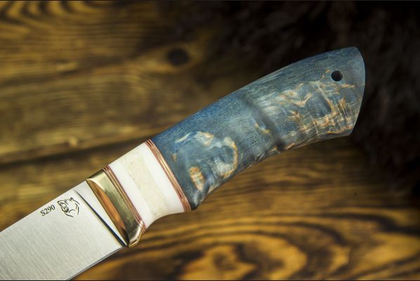 Нож Боровик Premium <span>(S390, стабилизированная карельская береза, вставка клык моржа)</span>
