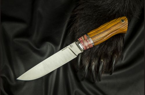 Нож Лиса <span>(S390, мельхиор, вставка стабилизированный зуб мамонта, айронвуд, мозаичный пин под темляк)</span>