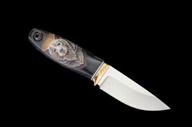 Нож шейный "Медведь" <span><span>(Bohler M398, рог индийского буйвола, макумэ-ганэ)</span></span> скримшоу