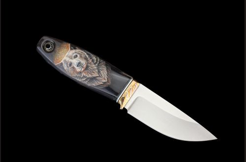 Нож шейный "Медведь" <span>(Bohler M398, рог индийского буйвола, макумэ-ганэ)</span> скримшоу