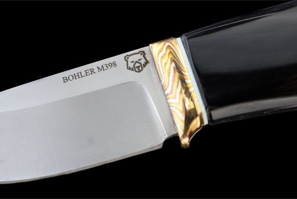 Нож шейный "Медведь" <span>(Bohler M398, рог индийского буйвола, макумэ-ганэ)</span> скримшоу