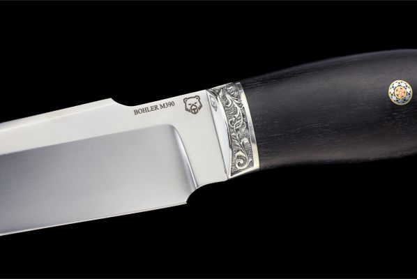 Нож Тайга <span>(M390, больстер мельхиор, черный граб, мозаичный пин)</span>