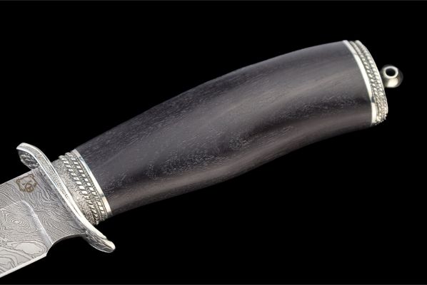Нож Разведчик 2 <span>(дамаск, чёрный граб, литье мельхиор)</span>