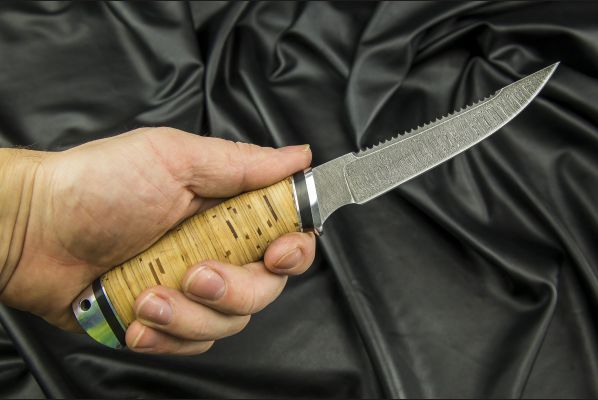 Нож Рыбак <span>(дамаск, береста, дюраль)</span>