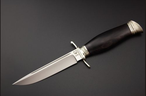 Финка НКВД разборная <span>(М390, стабилизированный черный граб, литье мельхиор, деревянные ножны)</span>