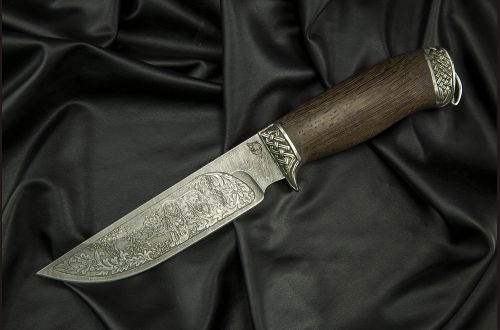 Нож Сахалин <span>(дамаск, венге, литье мельхиор, художественное оформление)</span>