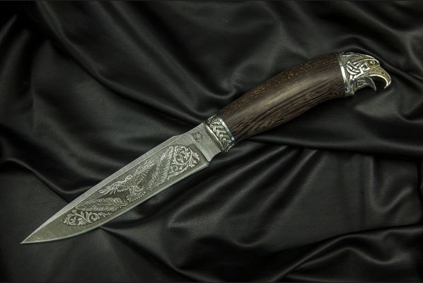 Нож Ворон <span>(дамаск, венге, литьё мельхиор 2, художественное оформление)</span>