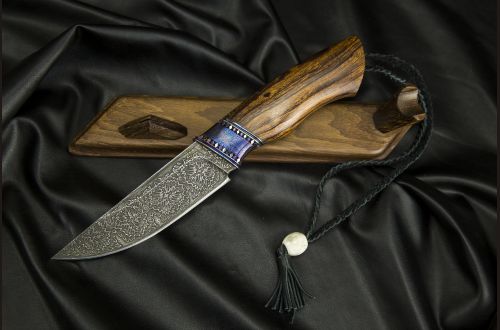 Авторский нож Русский <span>(мозаичный дамаск, мозаичный больстер, вставки титан, айронвуд, мозаичный пин под темляк)</span>