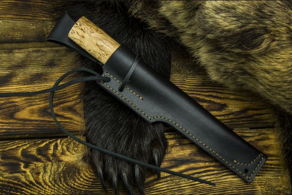 Якутский нож, большой <span>(х12мф, карельская берёза, больстер лосиный рог, кованый дол)</span>
