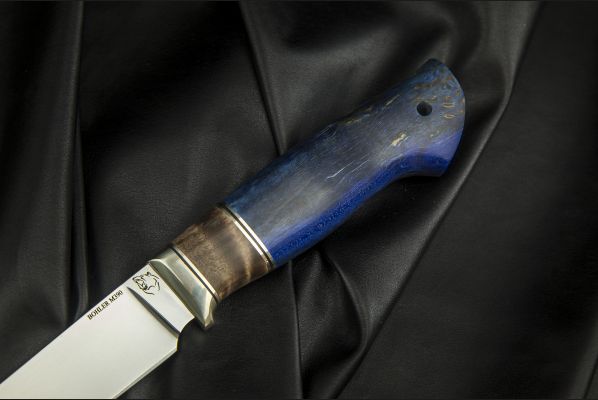 Нож Барс <span>(M390, спуски от обуха, вставка стабилизированная карельская берёза, больстер мельхиор, стабилизированная карельская береза)</span>