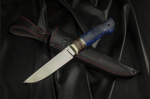 Нож Барс <span>(M390, спуски от обуха, вставка стабилизированная карельская берёза, больстер мельхиор, стабилизированная карельская береза)</span>