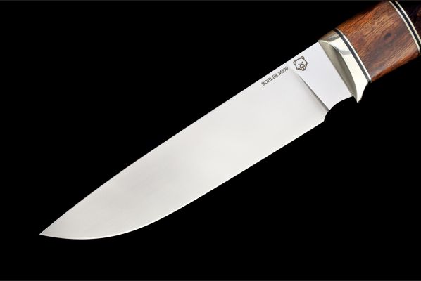 Нож Лиса <span>(M390, больстер мельхиор, вставка айронвуд, стабилизированная карельская береза, мозаичный пин под темляк)</span>