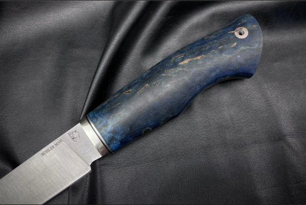 Нож Барс <span>(М390, спуски от обуха, стабилизированная карельская берёза, мозаичный пин под темляк)</span> 