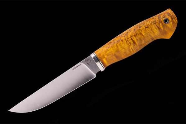 Нож Барс <span>(S390, спуски от обуха, стабилизированная карельская берёза, мозаичный пин под темляк)</span> 