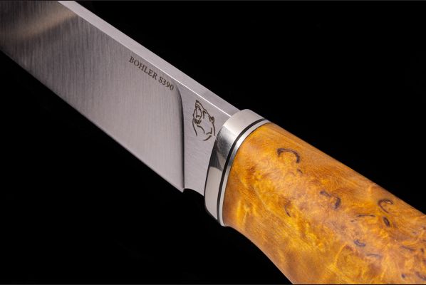 Нож Барс <span>(S390, спуски от обуха, стабилизированная карельская берёза, мозаичный пин под темляк)</span> 