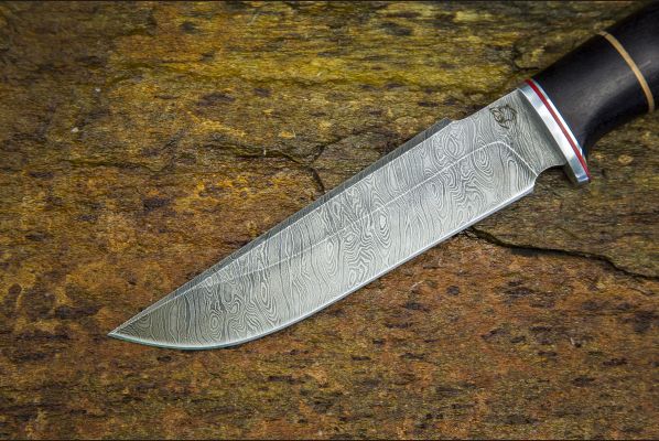 Нож Лиман <span>(дамаск, чёрный граб, вставка береста)</span>