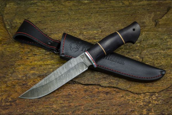 Нож Лиман <span>(дамаск, чёрный граб, вставка береста)</span>