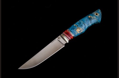 Нож Барс <span>(S390, спуски от обуха, стабилизированный клён, вставка стабилизированный зуб мамонта, мозаичный пин под темляк)</span>