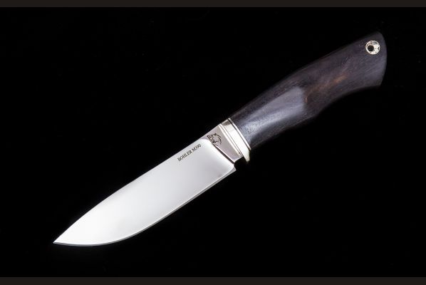 Нож Крит <span>(M390, больстер мельхиор, стабилизированный чёрный граб, мозаичный пин под темляк)</span>