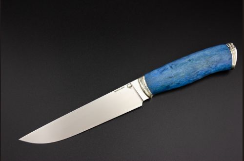 Нож Охотник 2 <span>(М390, спуски от обуха, стабилизированная карельская береза, литьё мельхиор)</span>