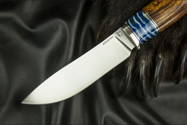 Нож Крит <span>(M390, больстер мельхиор, айронвуд, вставка зуб мамонта, мозаичный пин под темляк)</span>