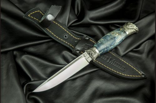 Авторская Финка НКВД 4 мм <span>(х12мф, стабилизированная карельская береза, авторское литьё мельхиор)</span>