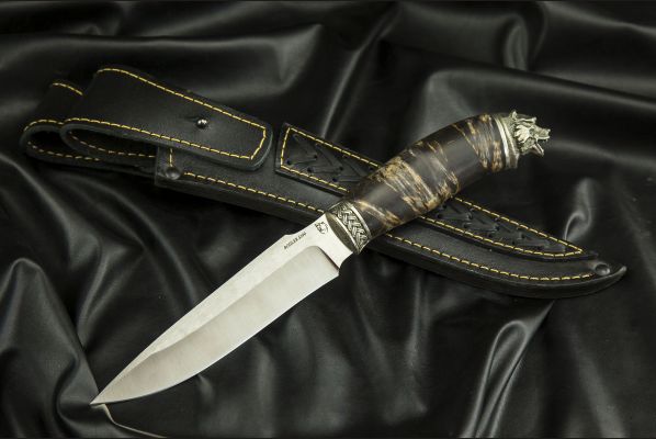 Нож Ворон <span>(S390, стабилизированная карельская берёза, литьё мельхиор)</span> 
