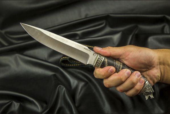 Нож Ворон <span>(S390, стабилизированная карельская берёза, литьё мельхиор)</span> 