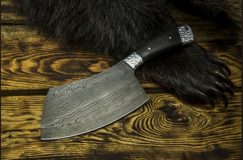 Тяпка № 1 <span>(дамасская сталь 1200 слоёв, чёрный граб, цельнометаллическая, резная рукоять)</span>