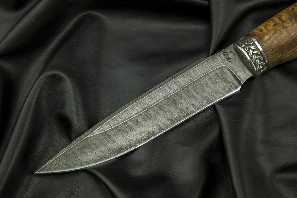 Нож Ворон <span>(дамаск, стабилизированная карельская берёза, литьё мельхиор 2)</span>