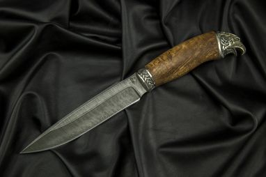 Нож Ворон <span>(дамаск, стабилизированная карельская берёза, литьё мельхиор 2)</span>