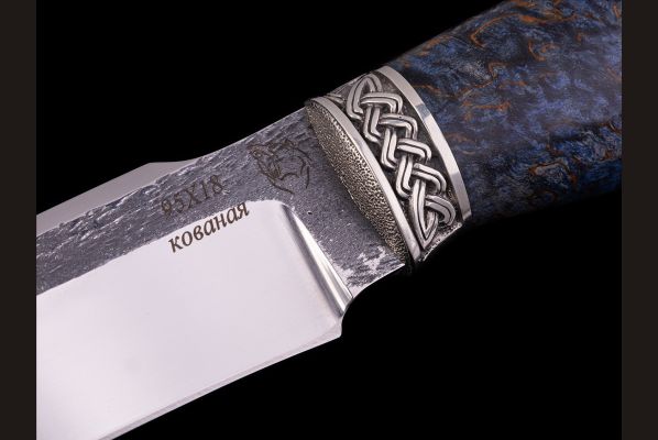 Нож Ворон <span>(95х18, стабилизированная карельская берёза, литьё мельхиор 2)</span>