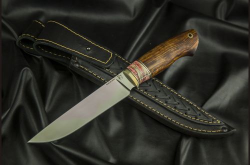 Нож Охотник 2 <span>(M390, мельхиор, вставка стабилизированный зуб мамонта, айронвуд, мозаичный пин под темляк)</span>