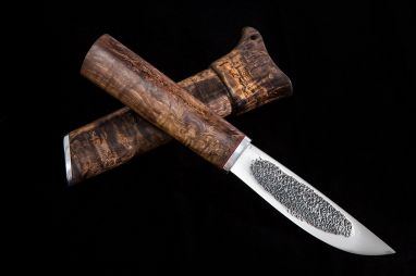 Нож Якутский малый №44 деревянные ножны <span><span>(сталь х12мф, стабилизированная карельская береза, притин дюраль)</span></span>