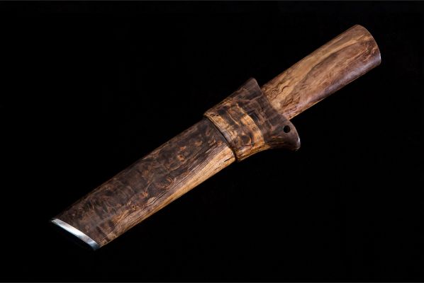 Нож Якутский малый №44 деревянные ножны <span>(сталь х12мф, стабилизированная карельская береза, притин дюраль, Кованый дол)</span>