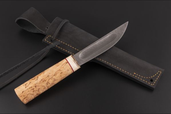 Нож Якутский средний №20 <span>(дамасская сталь, карельская береза, рог лося, вставка фибра)</span>
