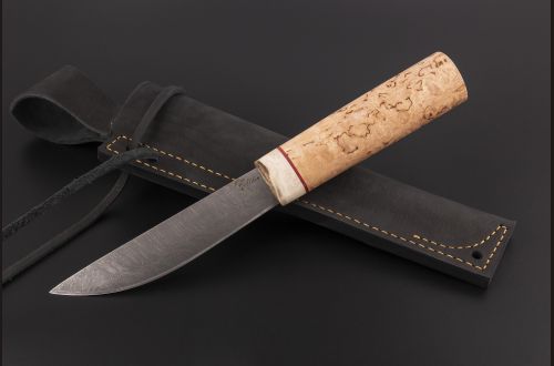 Нож Севера средний №20 <span>(дамасская сталь, карельская береза, рог лося, вставка фибра)</span> 