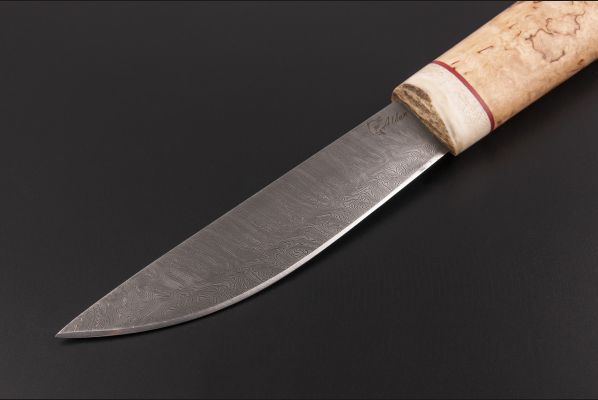 Нож Якутский средний №20 <span>(дамасская сталь, карельская береза, рог лося, вставка фибра)</span>