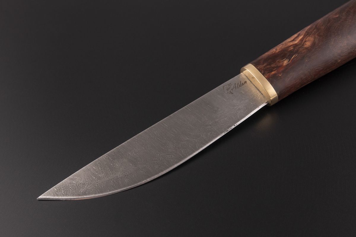 Нож Якутский средний №19 (дамасская сталь, стабилизированная карельская .