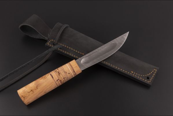 Нож Якутский средний №12 <span>(дамасская сталь, карельская береза, береста)</span>