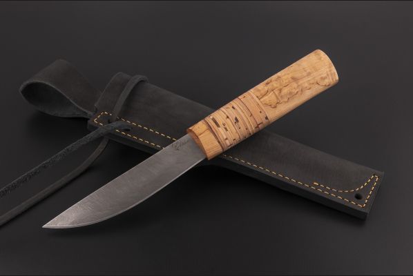 Нож Якутский средний №12 <span>(дамасская сталь, карельская береза, береста)</span>