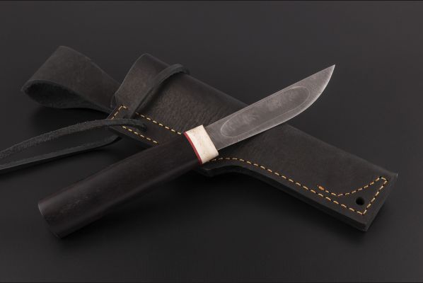 Нож Якутский малый №21 <span>(дамасская сталь, граб, рог лося, вставка фибра)</span>