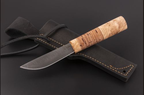 Нож Севера малый №11 <span>(Дамасская сталь, карельская береза, береста)</span>