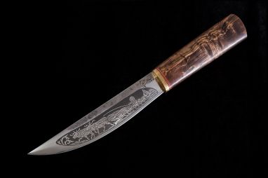Нож Якутский большой №43 <span><span>(сталь х12мф, стабилизированная карельская береза, впереди вставка латунь)</span></span>